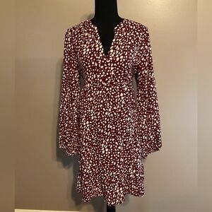 Chic Long Sleeve Burgundy and White Dress